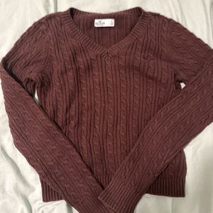 Hollister Women's V-Neck Cable Knit Sweater - Brown